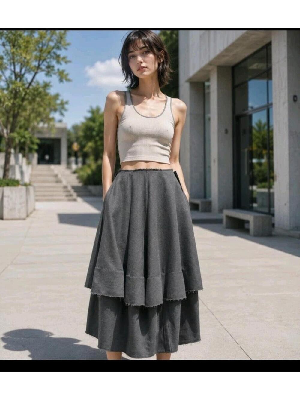COMME DES GARCONS Women's SKIRT Size M  Wool Gray Balloon Midi raw edges NEW #03